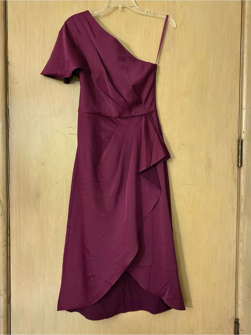 Ted Baker Ridah Midi Dress Small Burgundy Satin One Shoulder Wrap Waterfall NWT